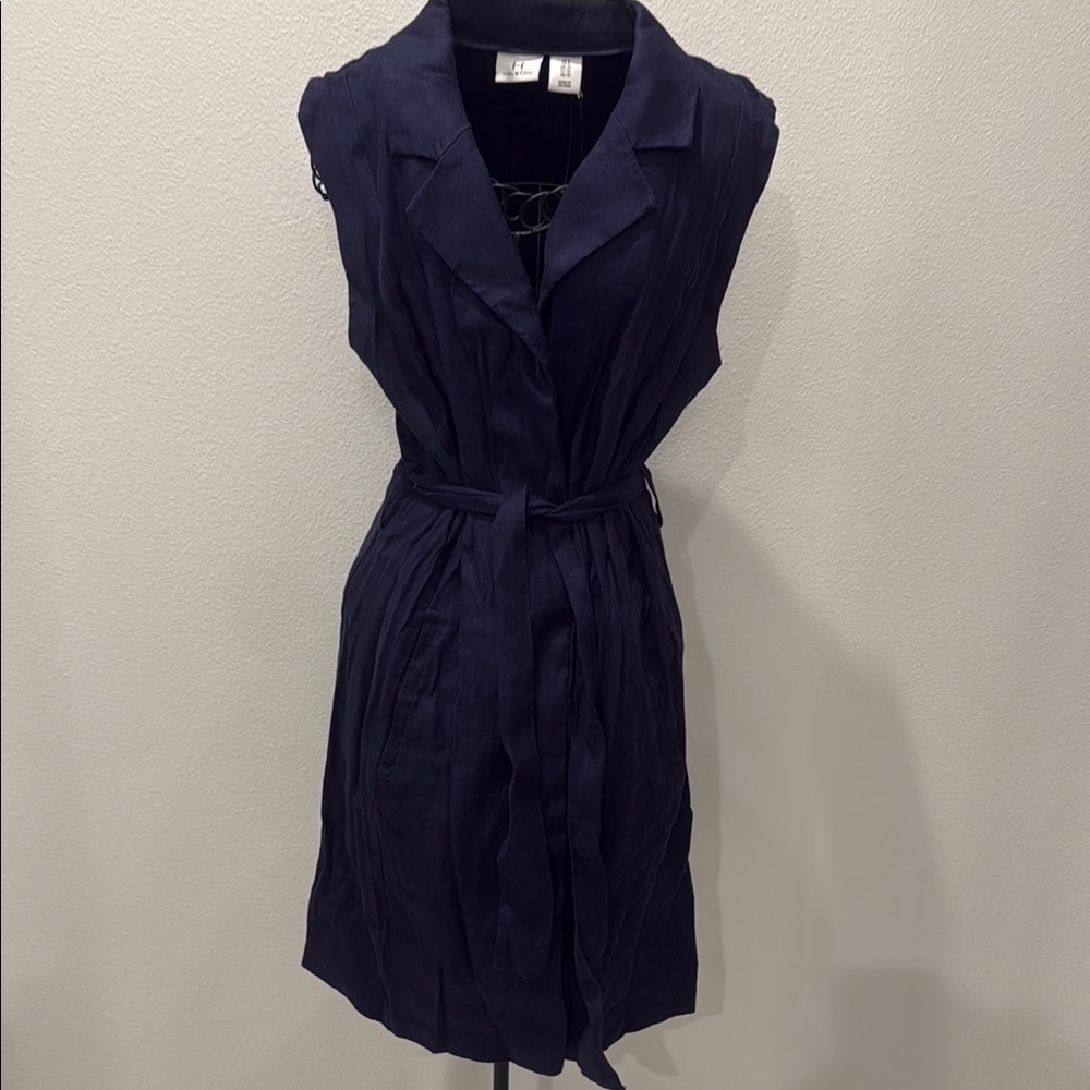 H by Halston Blue Sleeveless Notched Collar Sundress